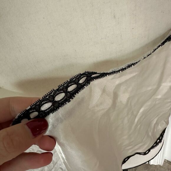 White Satin Camisole Top with Black Trim - Picture 5 of 5